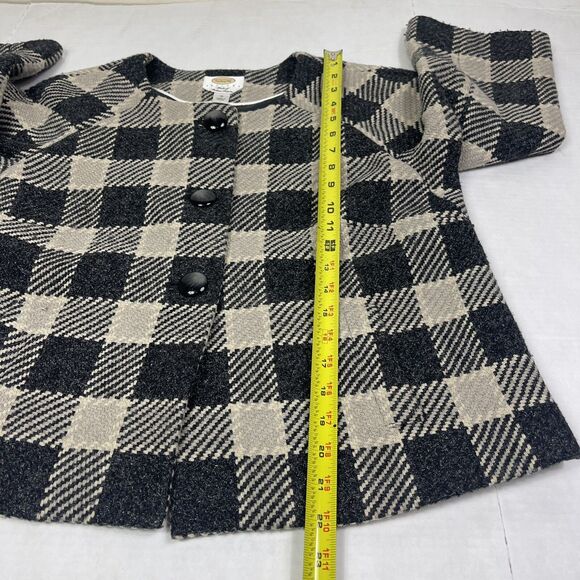 Talbots Wool Blend Blazer Italian Fabric 14P Gingham Plaid Cropped Careerwear - Picture 7 of 13